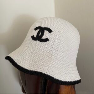 CC White and Black Crochet Knit Luxury Bucket Hat